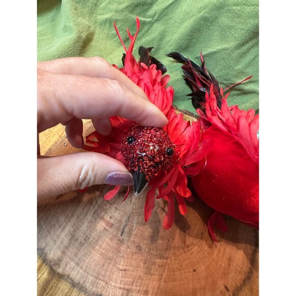 3 Lg Red Feathered Cardinal Christmas Tree Ornaments Glitter Accents Clip-On - Picture 8 of 13